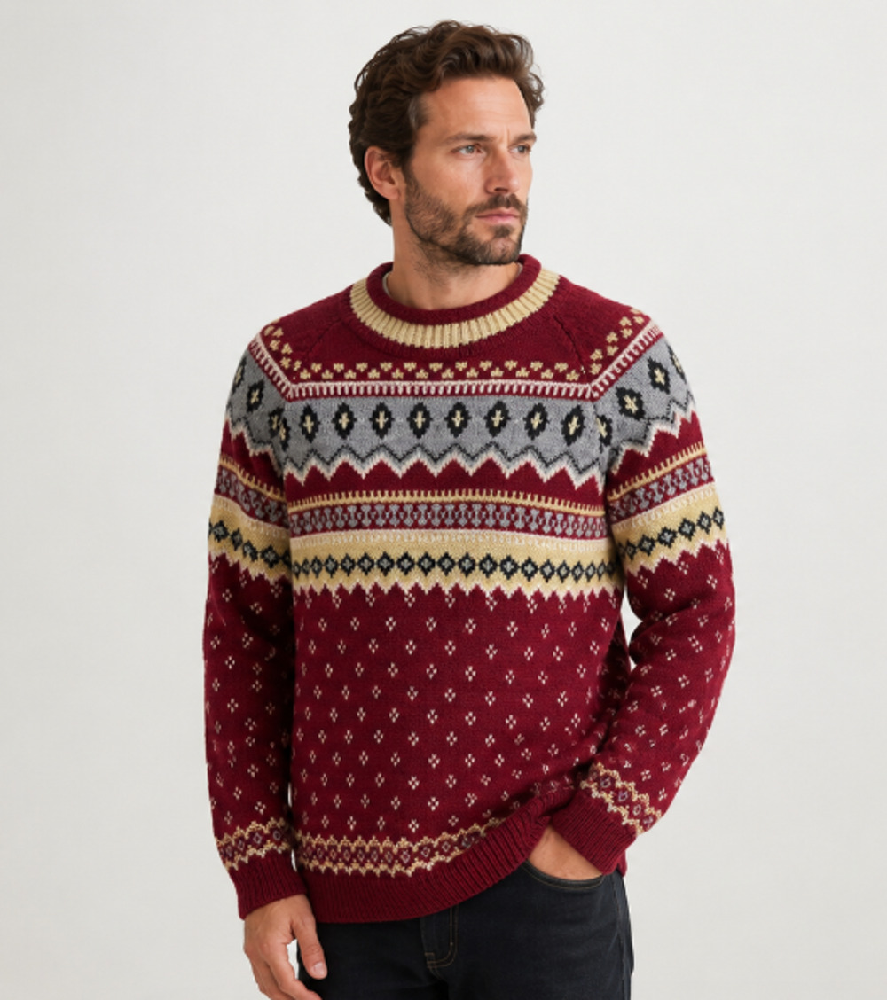 Devold Nordic Fair Isle 100% Wool Hand knit Sweater Pullover Sz L Norwegian